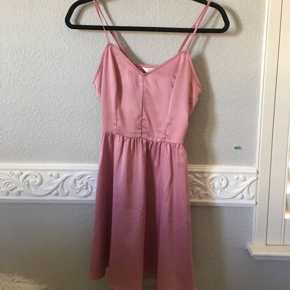 pink strapped satin dress